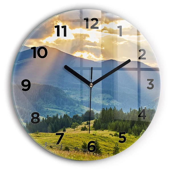 Wanduhr rund Landschaft mit Wäldern
