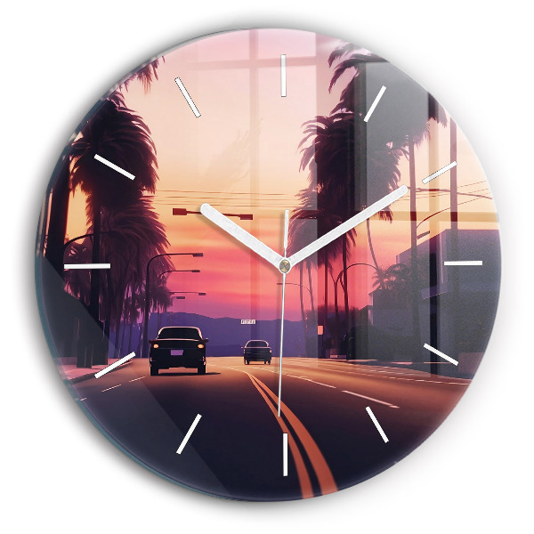 Wanduhr glas rund Sonnenuntergang in LA