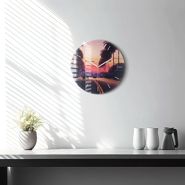 Wanduhr glas rund Sonnenuntergang in LA