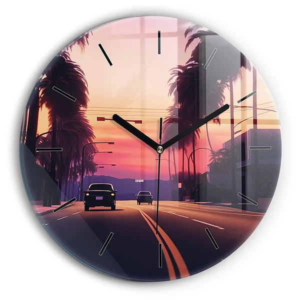 Wanduhr glas rund Sonnenuntergang in LA