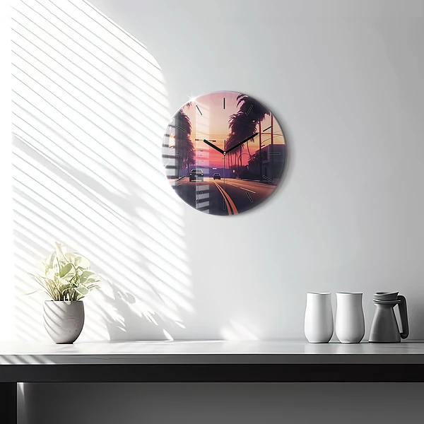 Wanduhr glas rund Sonnenuntergang in LA