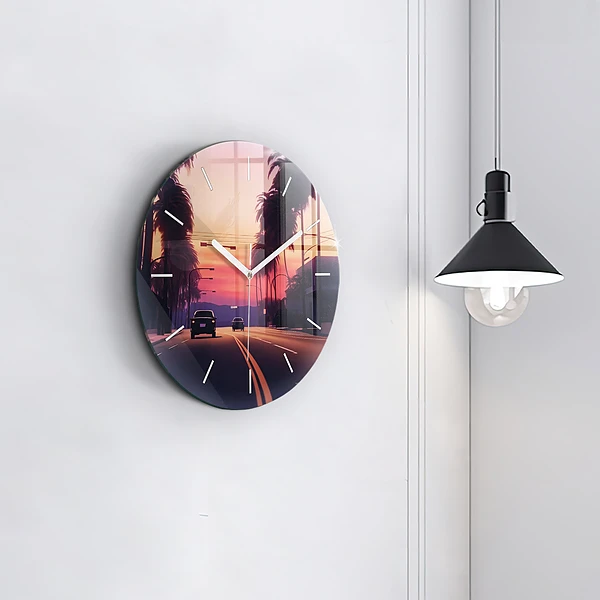 Wanduhr glas rund Sonnenuntergang in LA