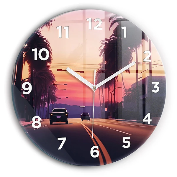 Wanduhr glas rund Sonnenuntergang in LA