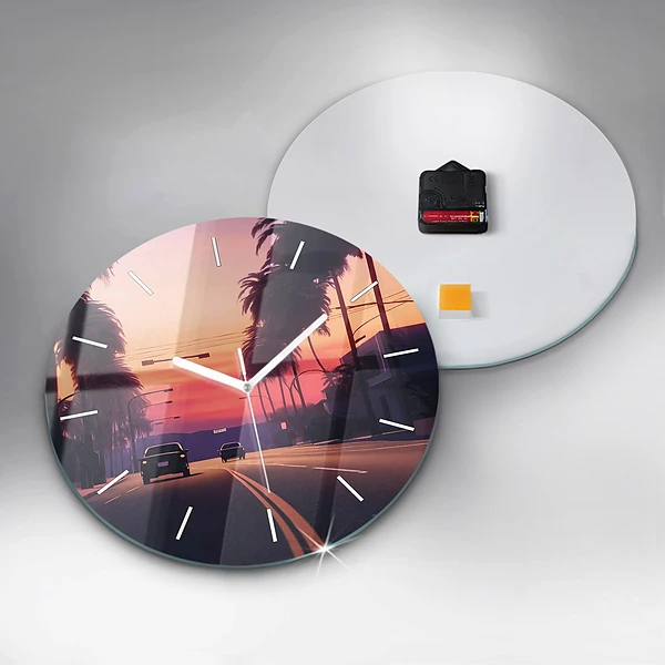 Wanduhr glas rund Sonnenuntergang in LA