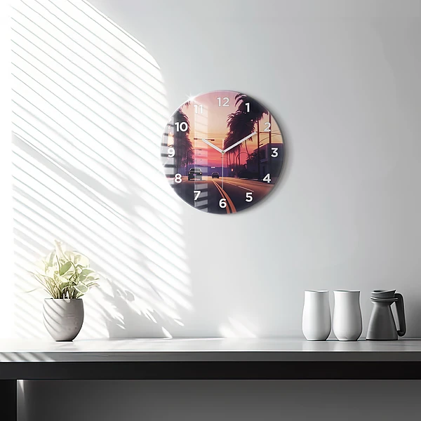Wanduhr glas rund Sonnenuntergang in LA