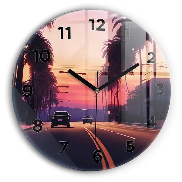 Wanduhr glas rund Sonnenuntergang in LA