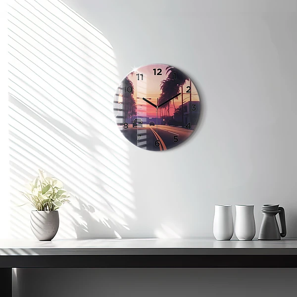 Wanduhr glas rund Sonnenuntergang in LA