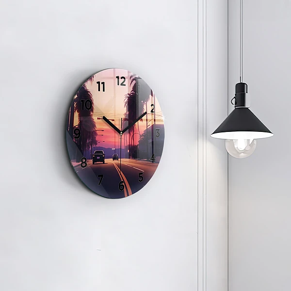 Wanduhr glas rund Sonnenuntergang in LA
