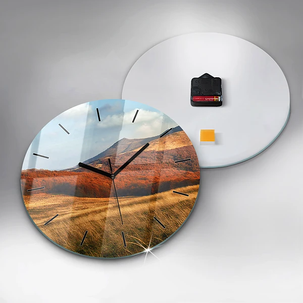 Wanduhr glas rund Berglandschaft im Herbst