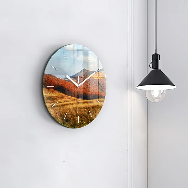 Wanduhr glas rund Berglandschaft im Herbst