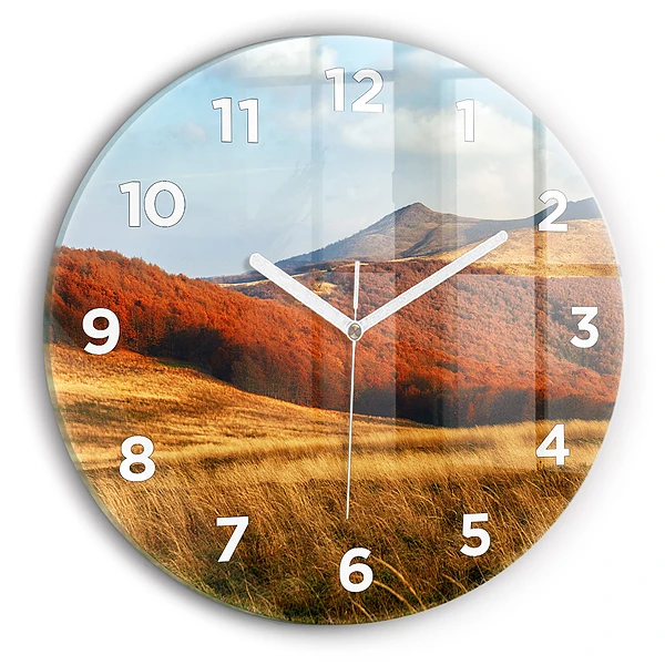 Wanduhr glas rund Berglandschaft im Herbst