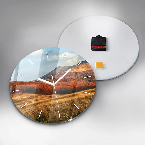 Wanduhr glas rund Berglandschaft im Herbst