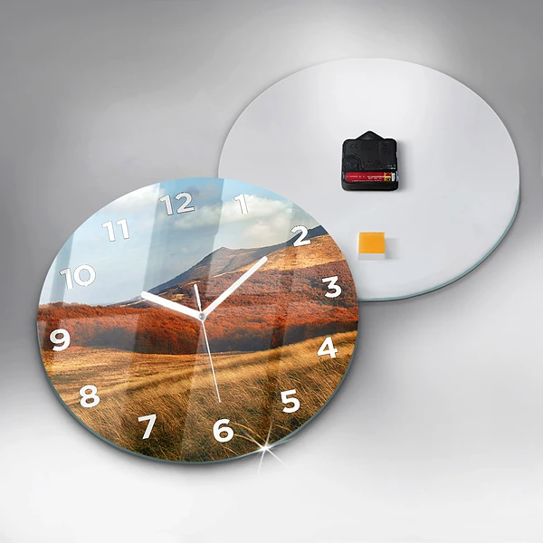 Wanduhr glas rund Berglandschaft im Herbst