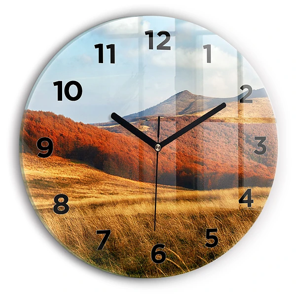 Wanduhr glas rund Berglandschaft im Herbst
