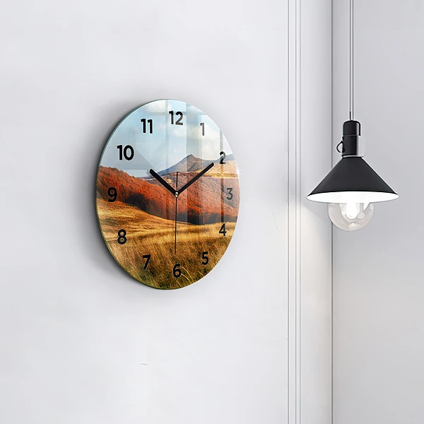 Wanduhr glas rund Berglandschaft im Herbst