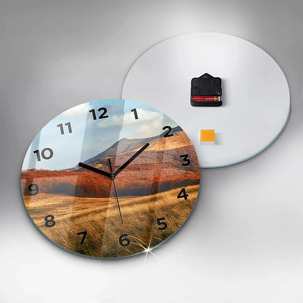 Wanduhr glas rund Berglandschaft im Herbst