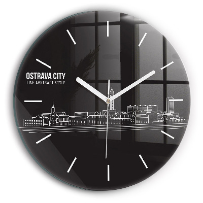 Wanduhr glas rund Zeichnung der Stadt Ostrava