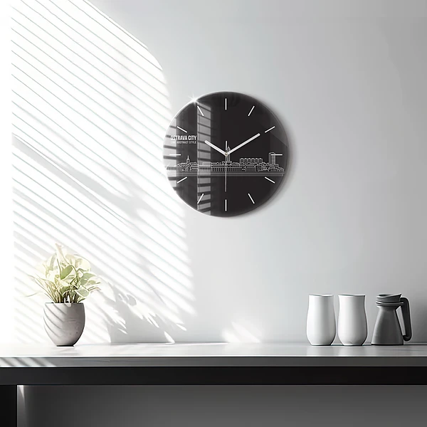 Wanduhr glas rund Zeichnung der Stadt Ostrava