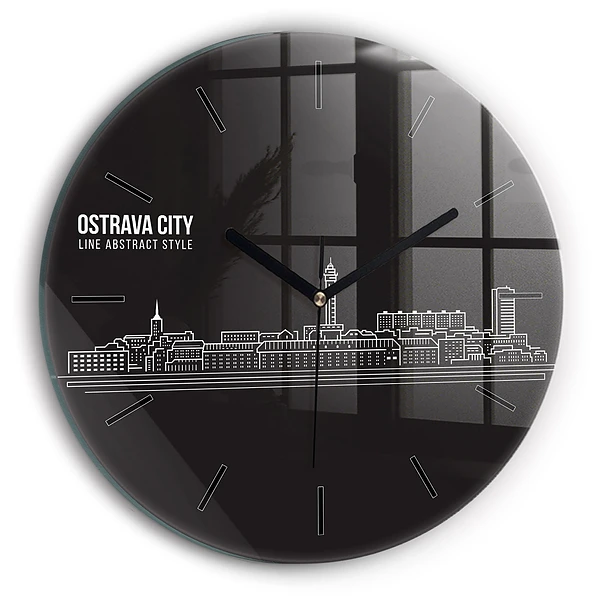 Wanduhr glas rund Zeichnung der Stadt Ostrava