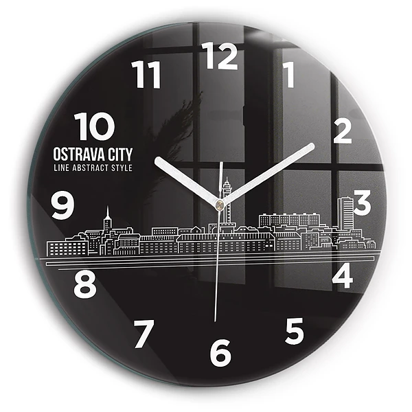 Wanduhr glas rund Zeichnung der Stadt Ostrava