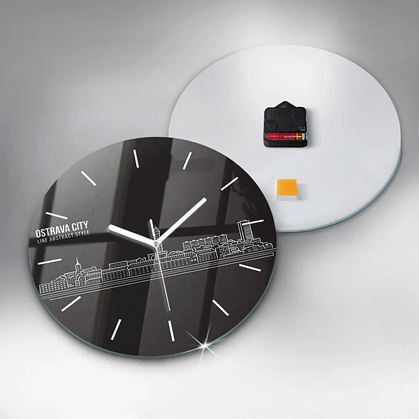 Wanduhr glas rund Zeichnung der Stadt Ostrava