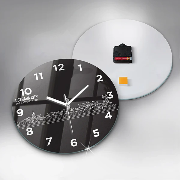 Wanduhr glas rund Zeichnung der Stadt Ostrava