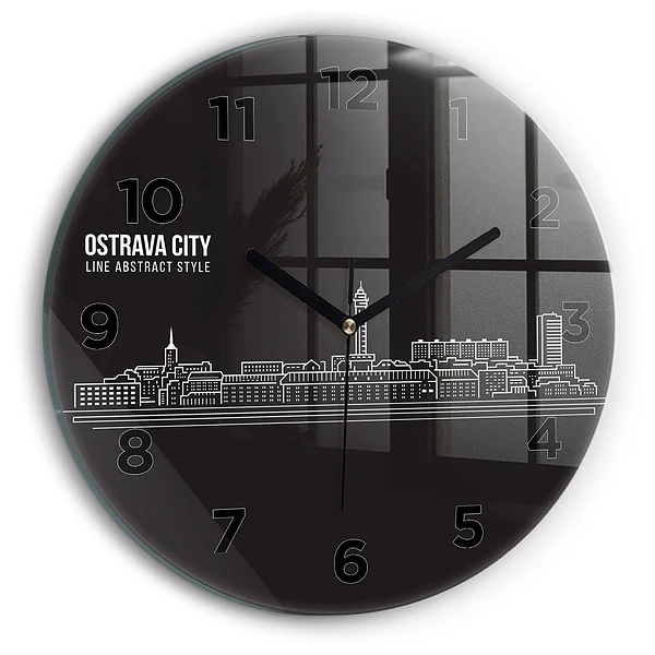 Wanduhr glas rund Zeichnung der Stadt Ostrava