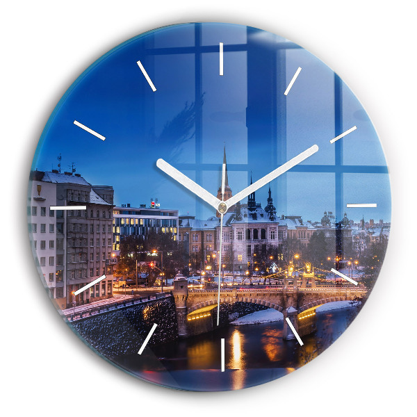 Wanduhr glas rund Panorama von Pilsen