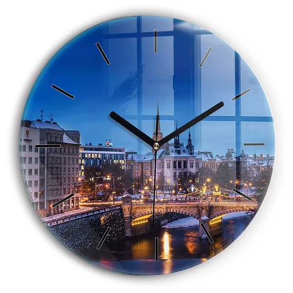 Wanduhr glas rund Panorama von Pilsen