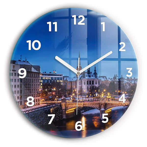 Wanduhr glas rund Panorama von Pilsen