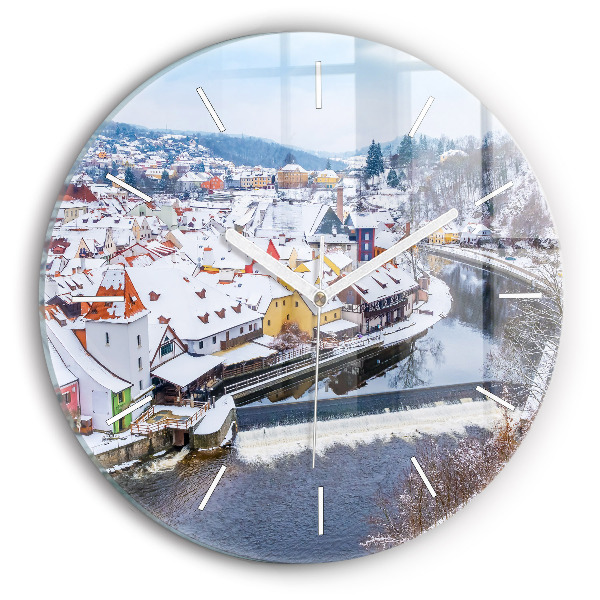 Wanduhr rund mit motiv Panorama einer Stadt im Winter