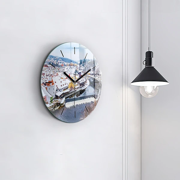 Wanduhr rund mit motiv Panorama einer Stadt im Winter