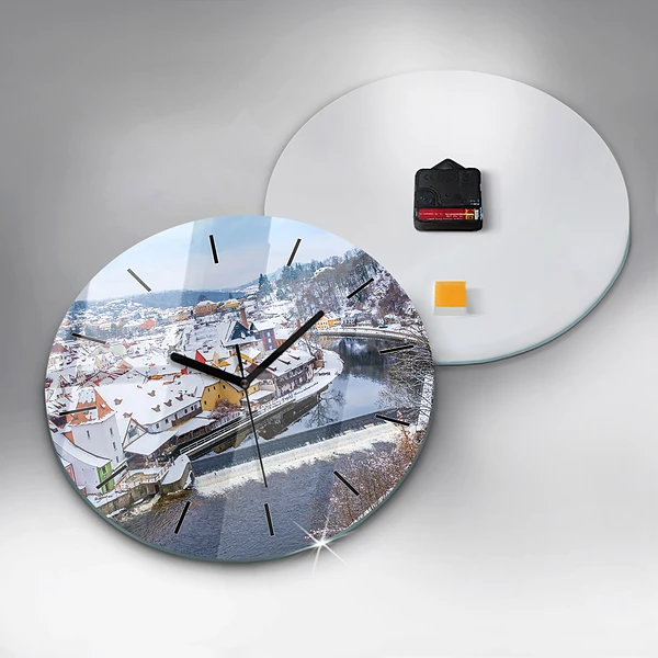 Wanduhr rund mit motiv Panorama einer Stadt im Winter