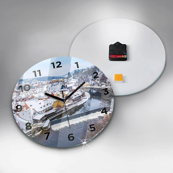 Wanduhr rund mit motiv Panorama einer Stadt im Winter