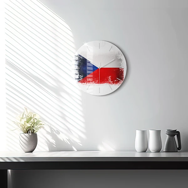Wanduhr glas rund Flagge der Tschechischen Republik