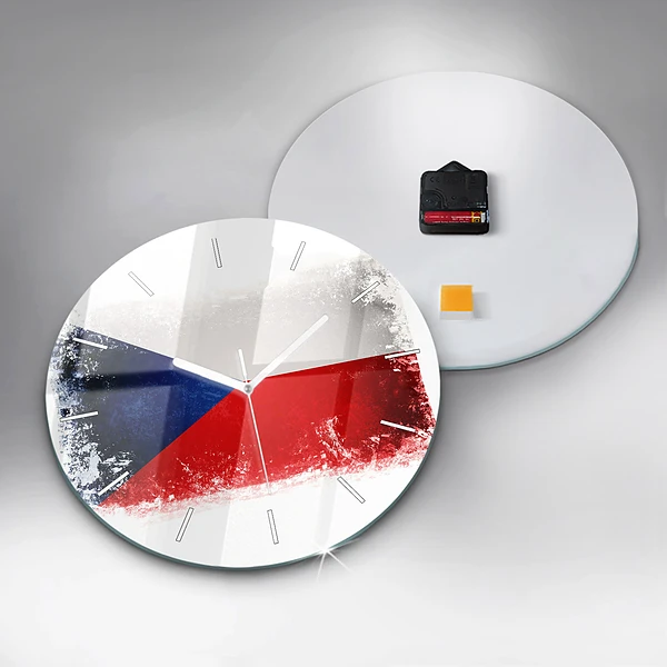 Wanduhr glas rund Flagge der Tschechischen Republik