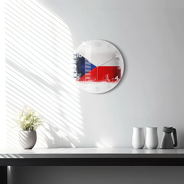 Wanduhr glas rund Flagge der Tschechischen Republik