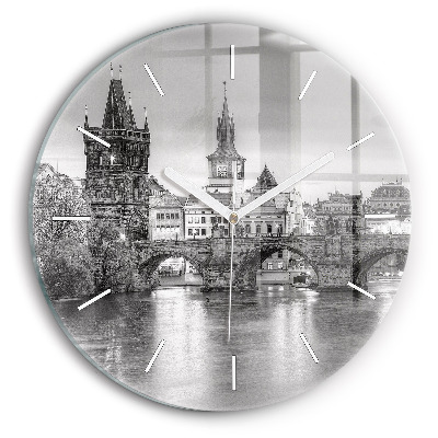 Wanduhr glas rund Ansicht der Karlsbrücke Prag
