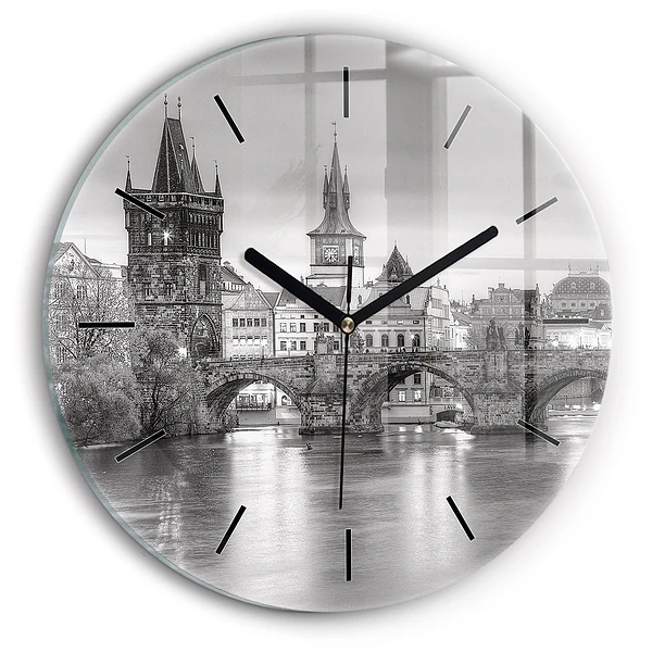 Wanduhr glas rund Ansicht der Karlsbrücke Prag