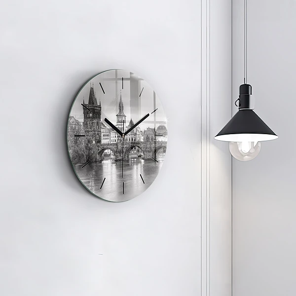 Wanduhr glas rund Ansicht der Karlsbrücke Prag