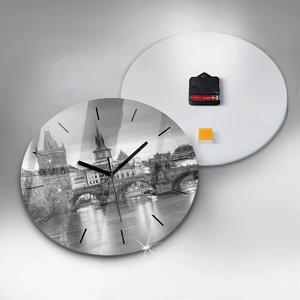 Wanduhr glas rund Ansicht der Karlsbrücke Prag