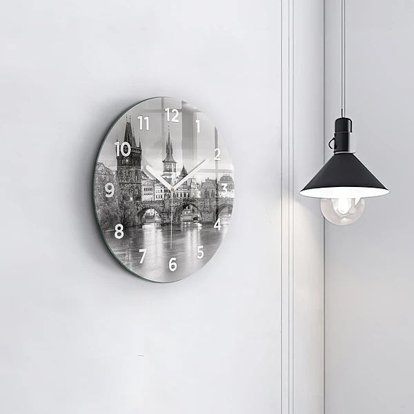 Wanduhr glas rund Ansicht der Karlsbrücke Prag