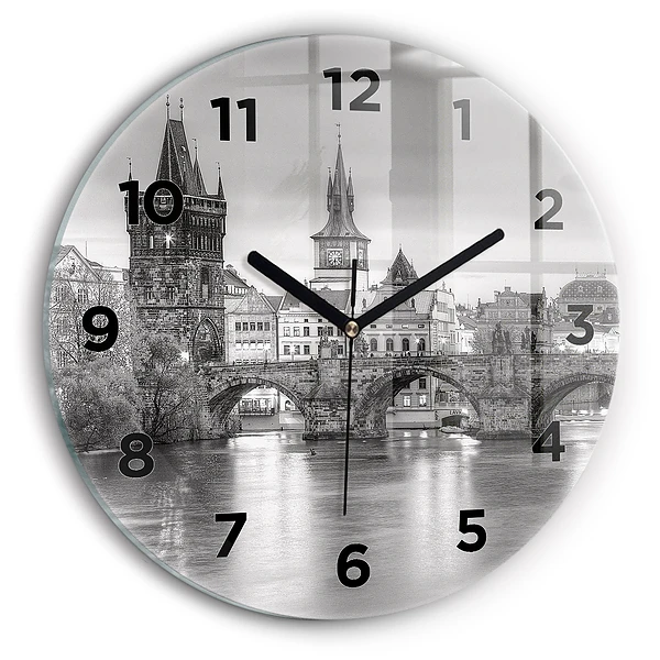 Wanduhr glas rund Ansicht der Karlsbrücke Prag
