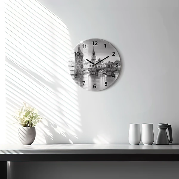 Wanduhr glas rund Ansicht der Karlsbrücke Prag