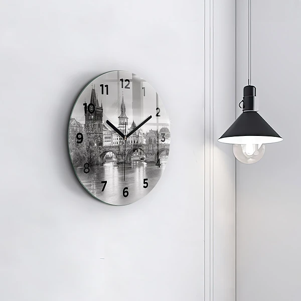 Wanduhr glas rund Ansicht der Karlsbrücke Prag
