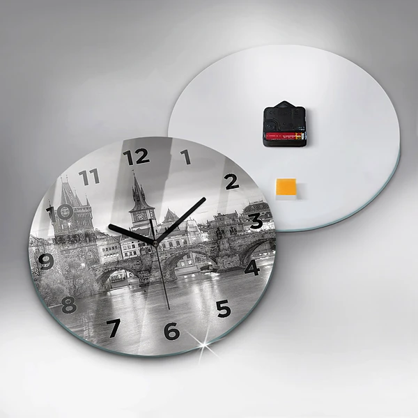 Wanduhr glas rund Ansicht der Karlsbrücke Prag
