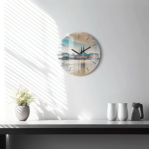 Wanduhr rund mit motiv Binnenalster in Hamburg