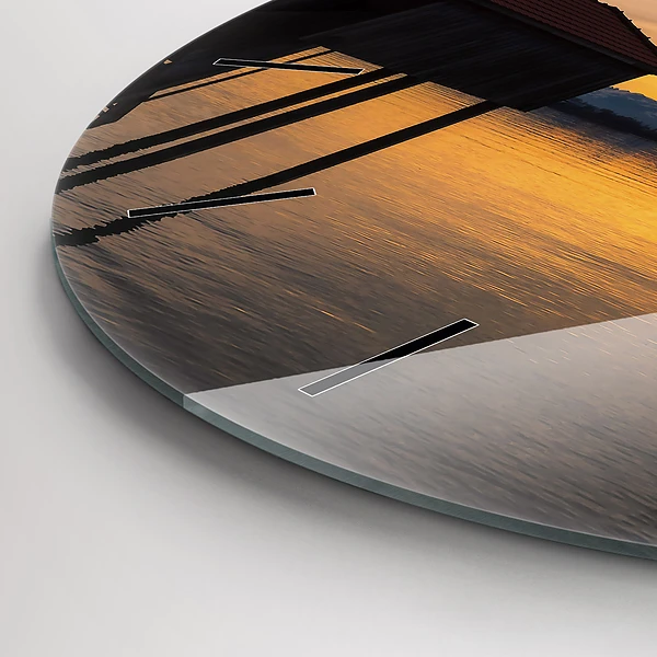 Wanduhr rund mit motiv Sonnenuntergang über einem See