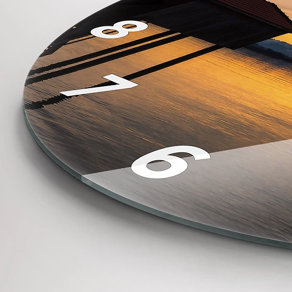 Wanduhr rund mit motiv Sonnenuntergang über einem See