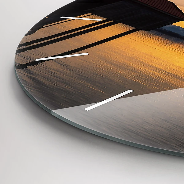 Wanduhr rund mit motiv Sonnenuntergang über einem See
